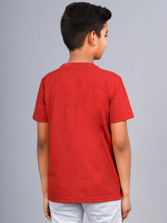 Zion Boys Crew Neck T shirt in Dino Print-Red