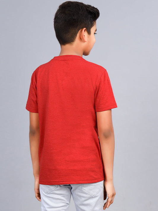Zion Boys Graphic Printed Crew Neck T shirt-Red Melange