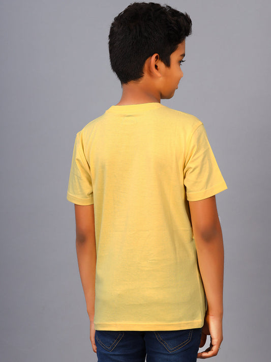 Zion Boys Crew Neck T shirt in Dog Print-Light Yellow