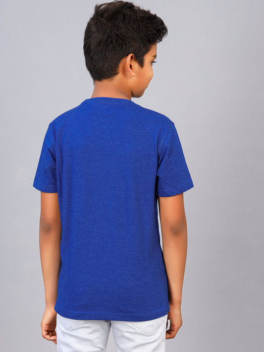 Zion Boys Crew Neck Tshirt in Mountain Print-Blue Melange