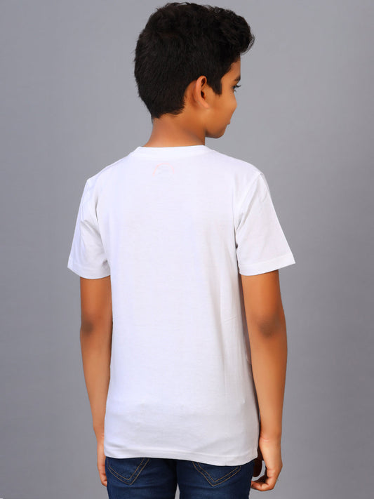 Zion Boys Crew Neck T shirt in Music System & Plant Print-White