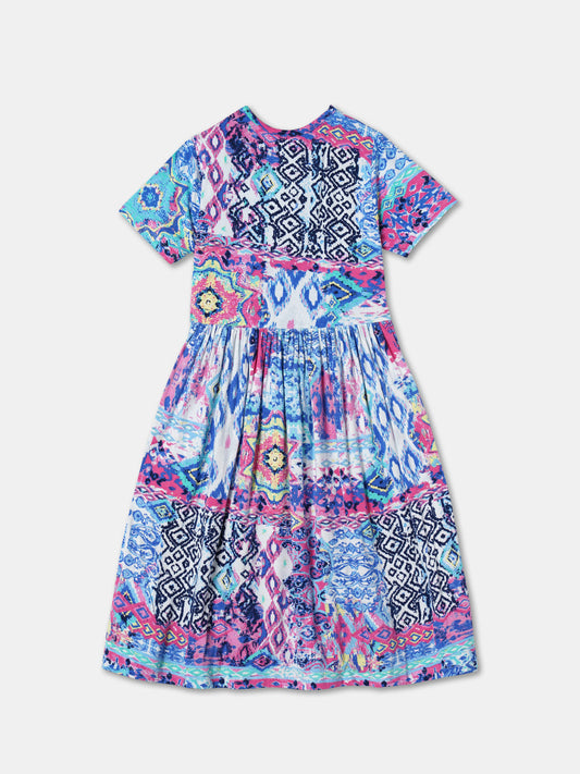 Zion Girls Printed Fit and Flare Jersey Dress.-Blue