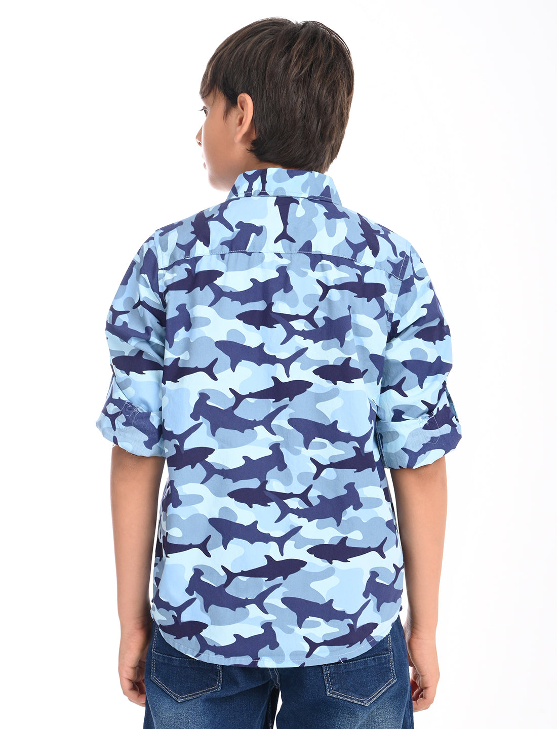 Zion Boys Cotton Full Sleeve Shirt with Military Camoflagued Print - Blue