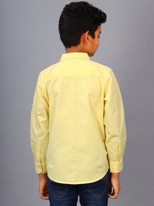 Zion Boys Shirt with Bear Embroidery & Epaulettes-Yellow