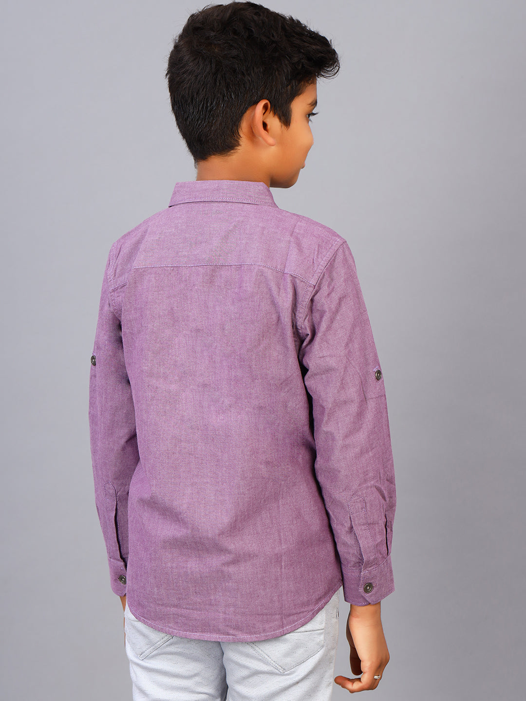 Zion Boys Shirt with Bear Embroidery & Epaulettes-Purple