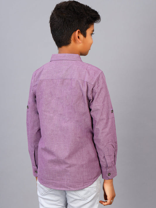 Zion Boys Shirt with Bear Embroidery & Epaulettes-Purple