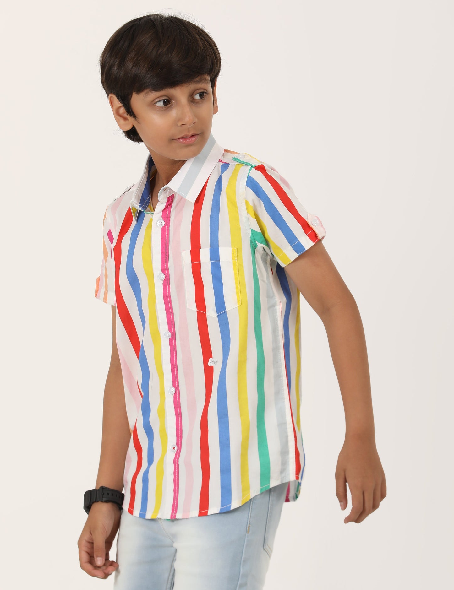 Zion Boys Cotton Half Sleeve Shirt with Printed Stripe - Multi