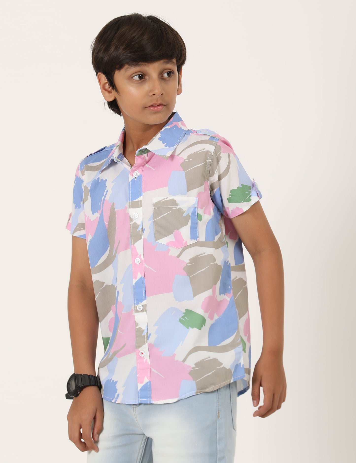 Zion Boys Cotton Half Sleeve Shirt with Abstract Camo Printed - Multi