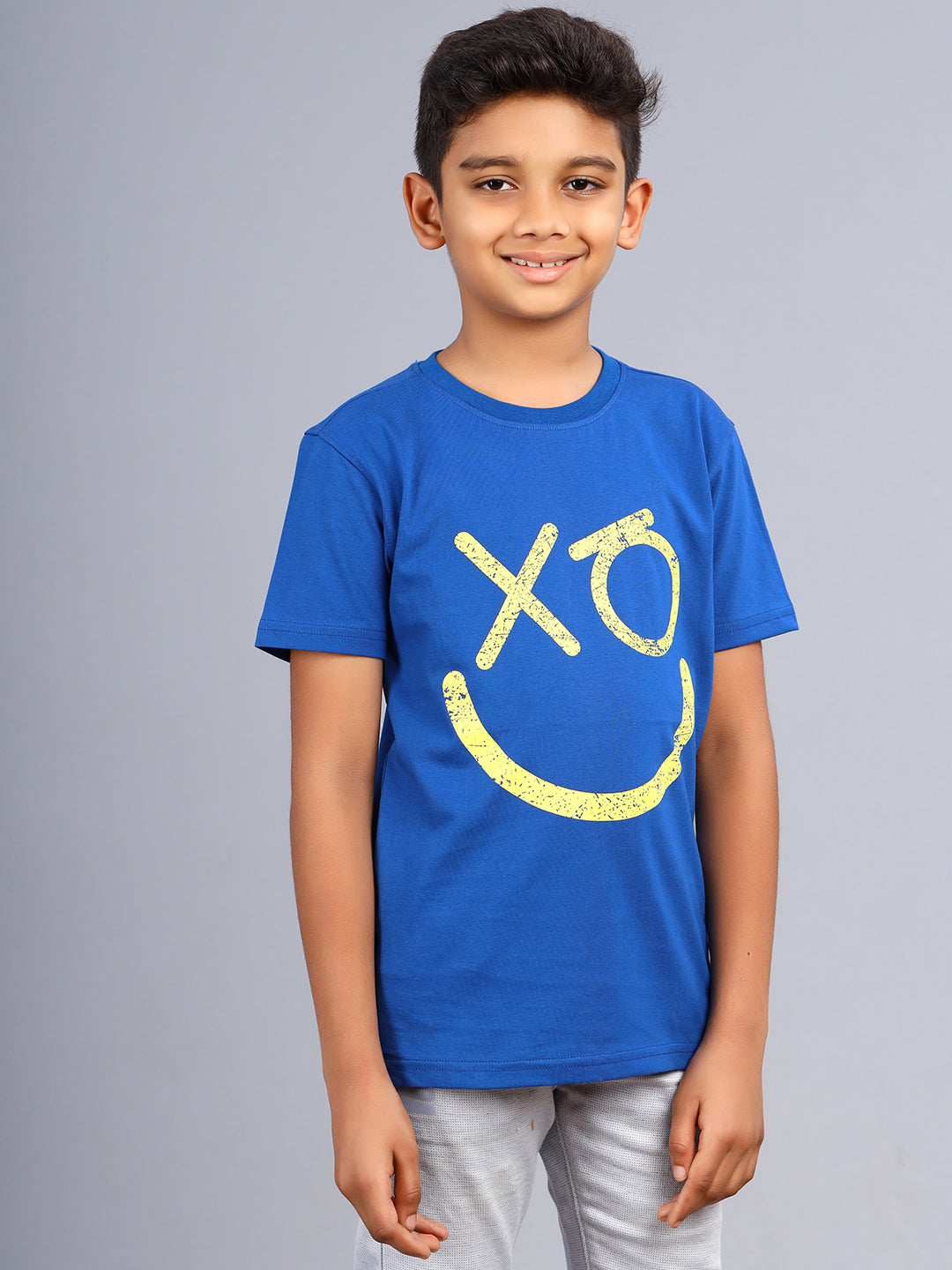 Zion Boys Crew Neck Tshirt in Smiley Print-Royal Blue