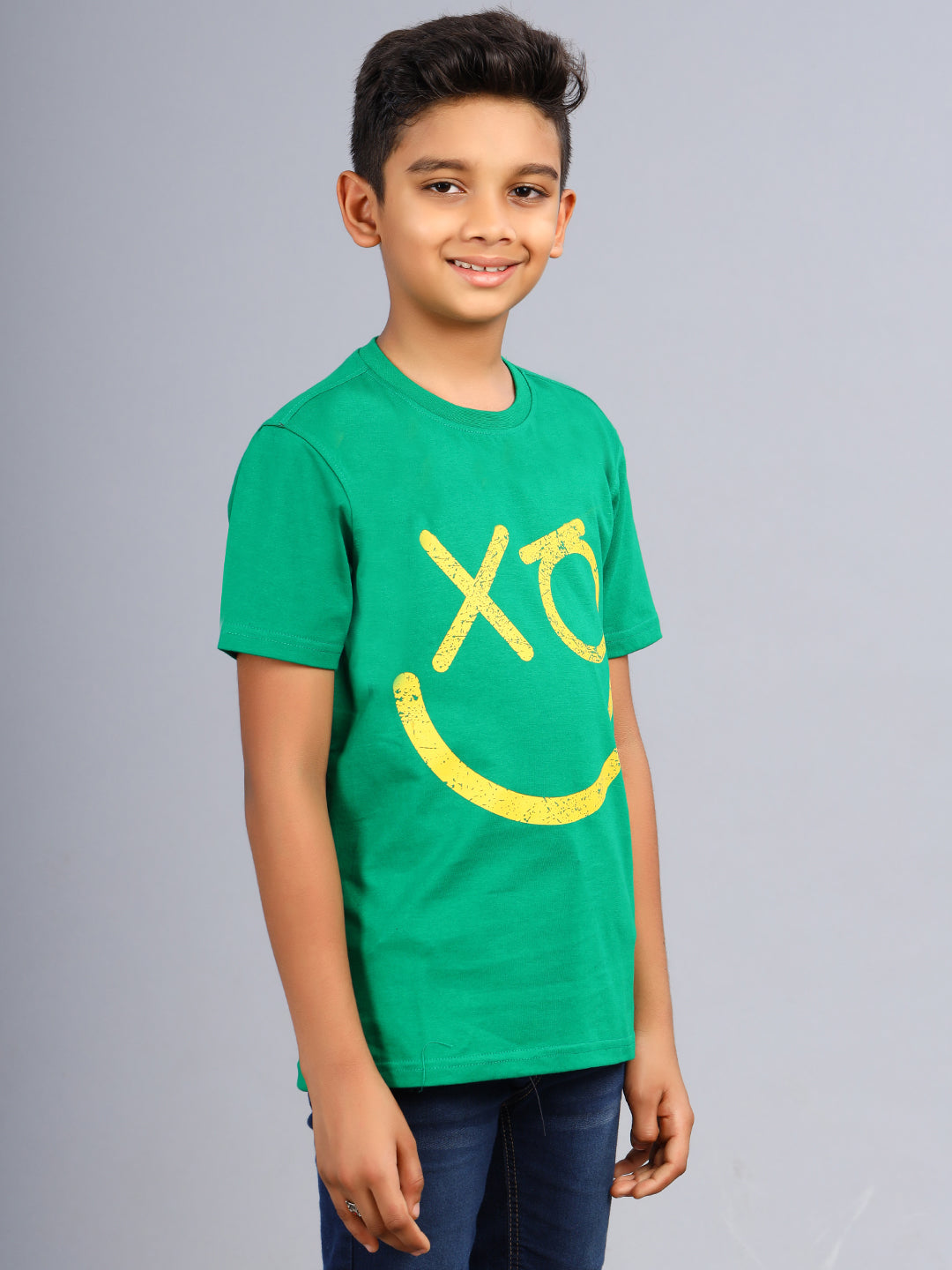 Zion Boys Crew Neck Tshirt in Smiley Print-Green
