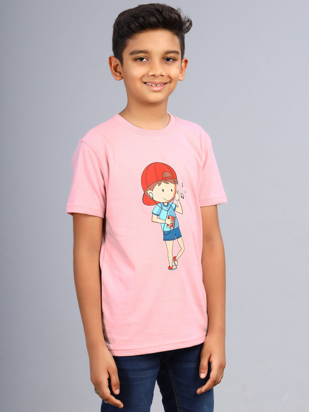 Zion Boys Graphic Printed Crew Neck T shirt-Pink