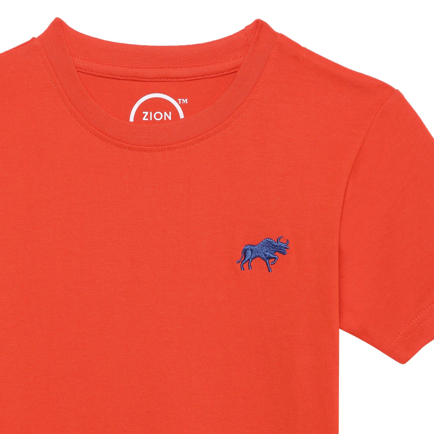 Zion Boys Crew Neck T shirt with Bull and Numeric embroidery-Orange