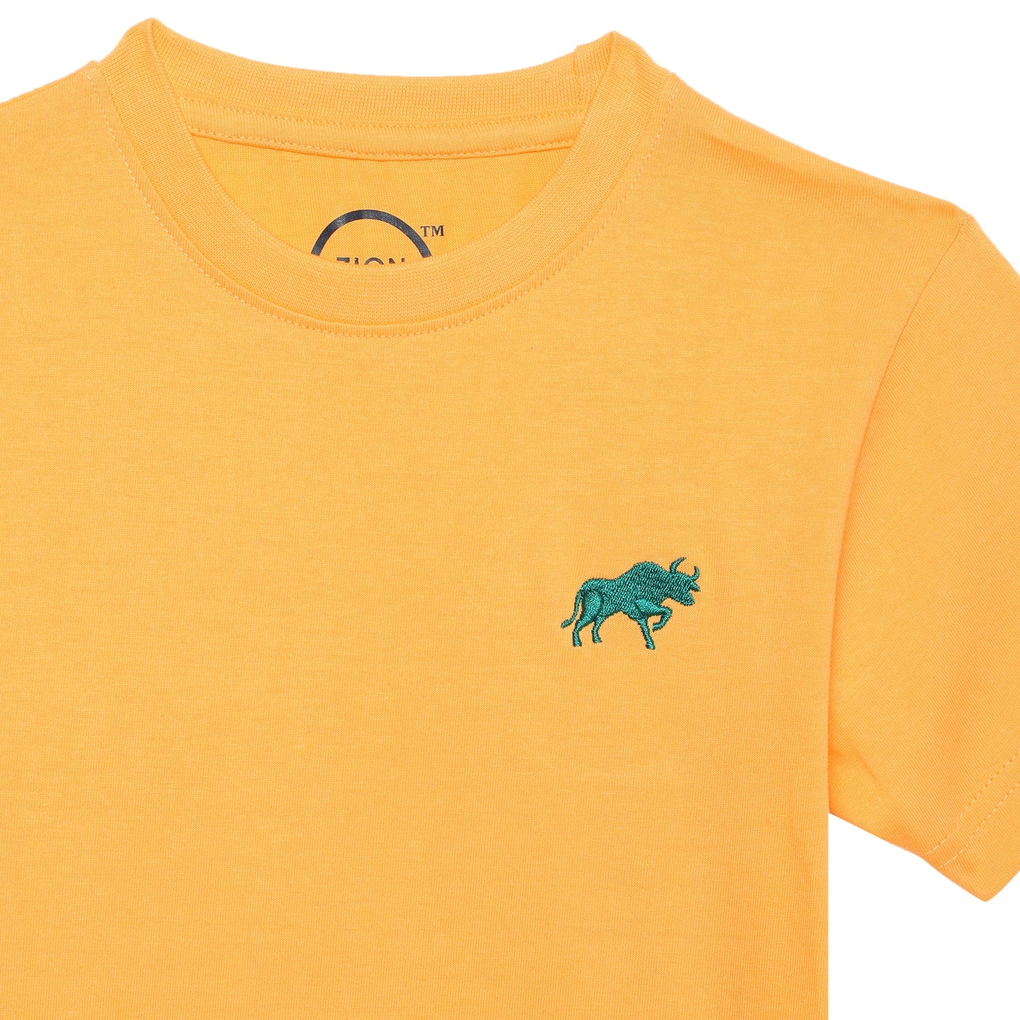 Zion Boys Crew Neck T shirt with Bull and Numeric embroidery-Yellow