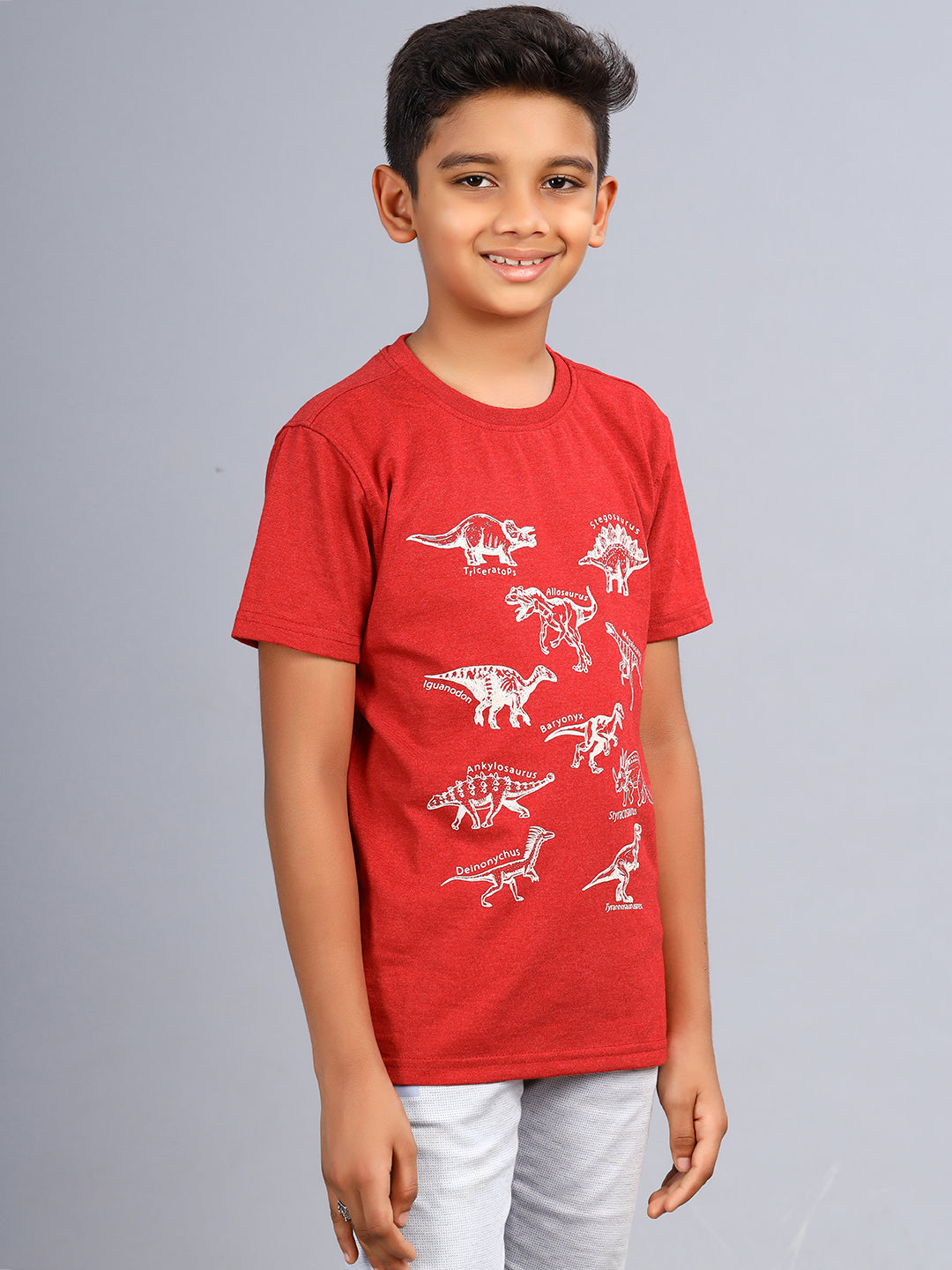 Zion Boys Crew Neck T shirt in Gaming Print-Maroon