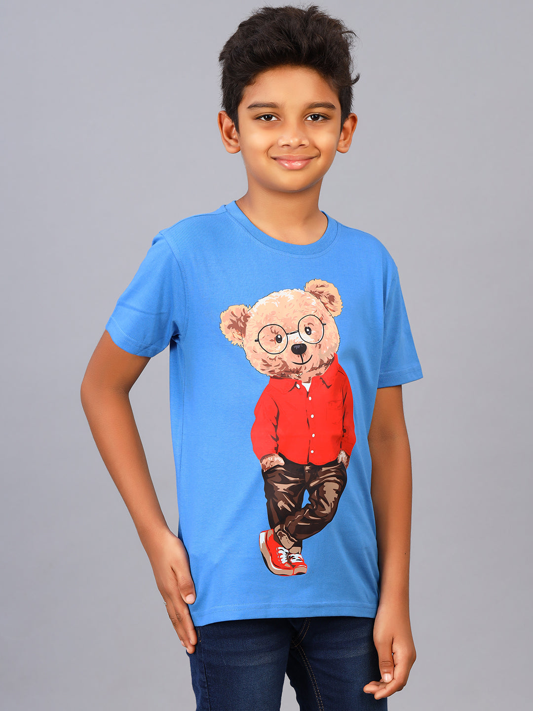 Zion Boys Graphic Printed Crew Neck T shirt-Deep Blue