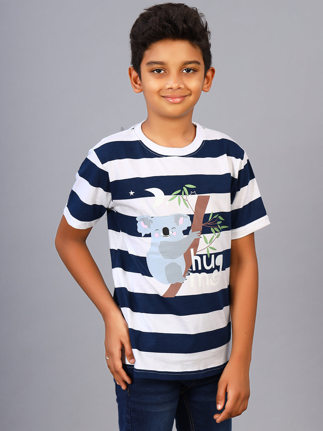 Zion Boys Koala Printed Crew Neck T shirt-Navy