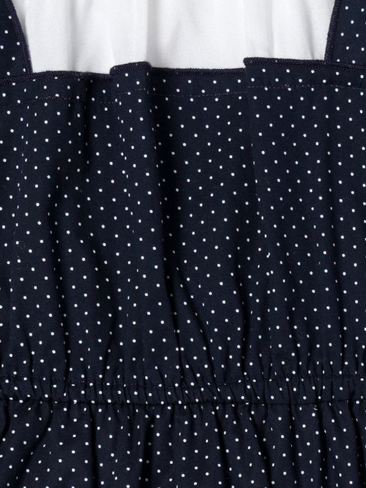 Zion Girls Printed Fit and Flare Dress with pleated bodice & Purse-Navy