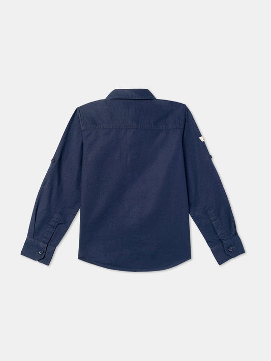 Zion Boys Solid Shirt with Epaulettes-Navy