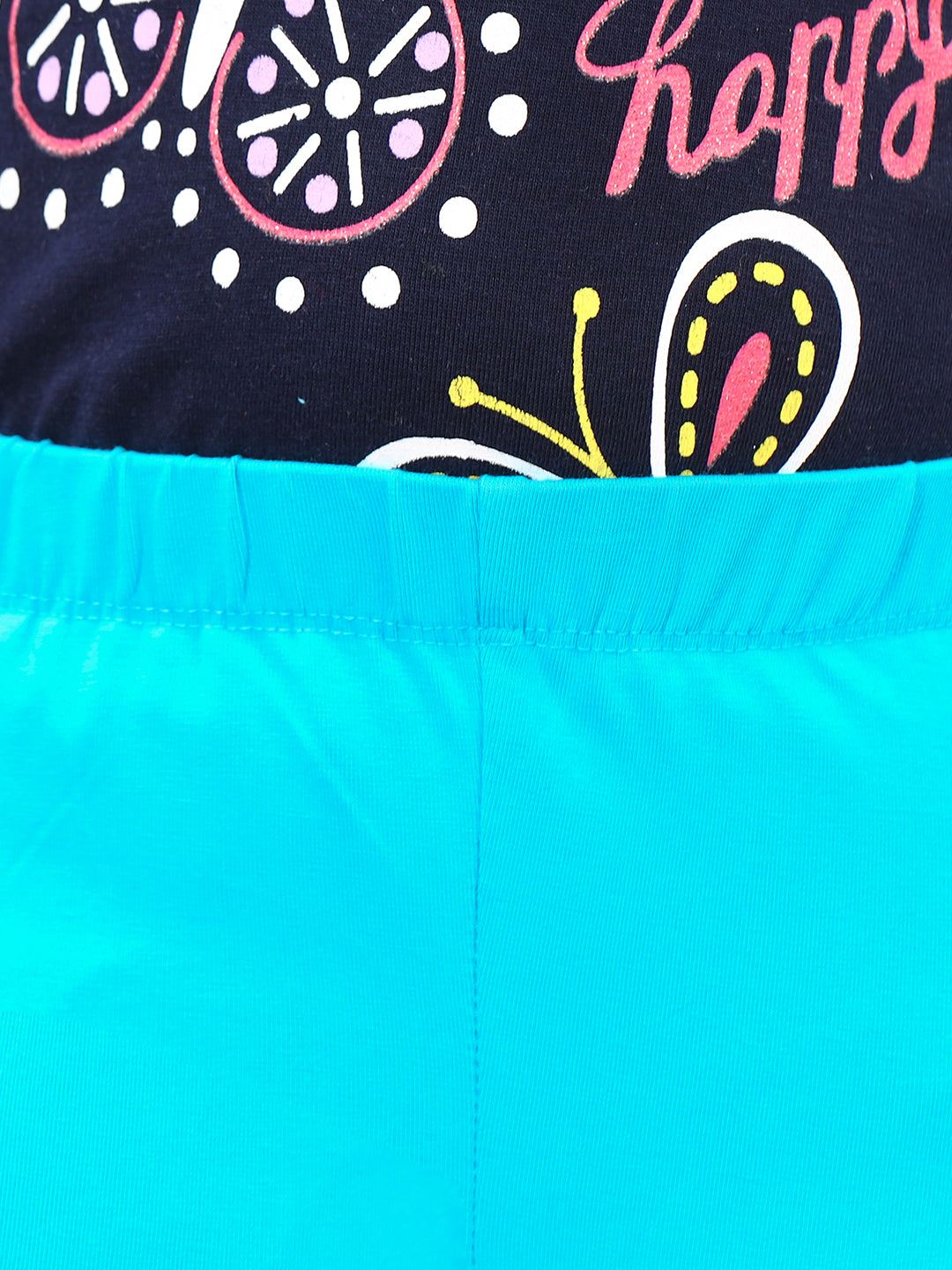 Zion girls 4 way Stretachable Cotton Lycra Ankle Length Leggings - Turquoise