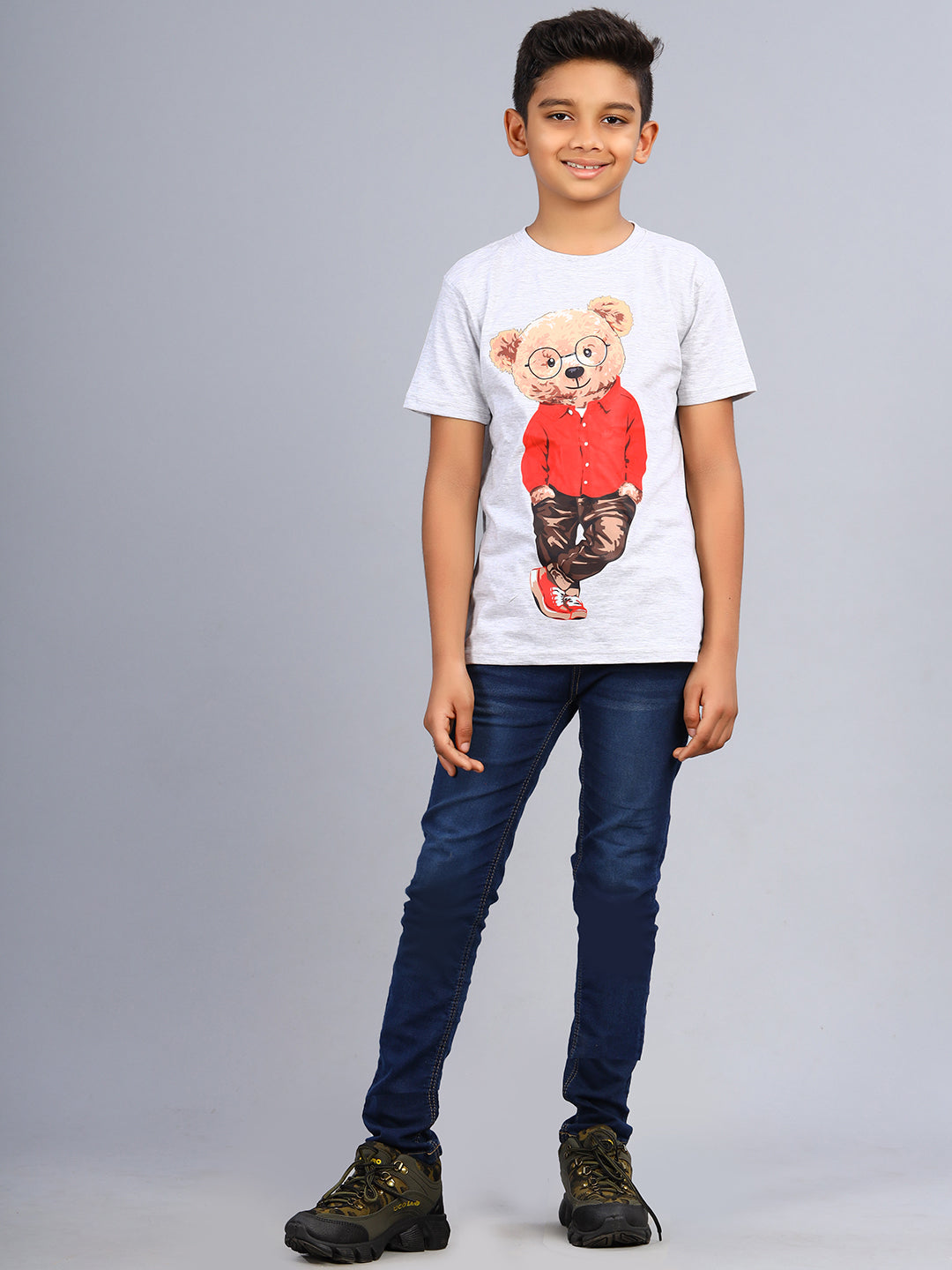 Zion Boys Graphic Printed Crew Neck T shirt-White