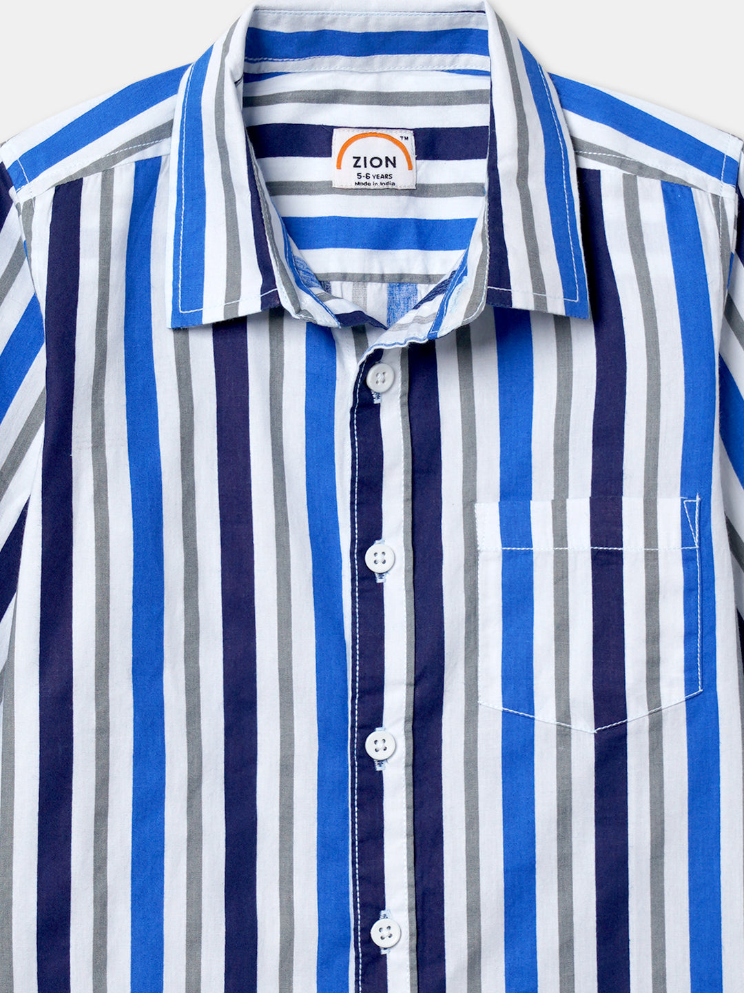 Zion Boys Stripe Shirt with Roll-Up Sleeves-Blue