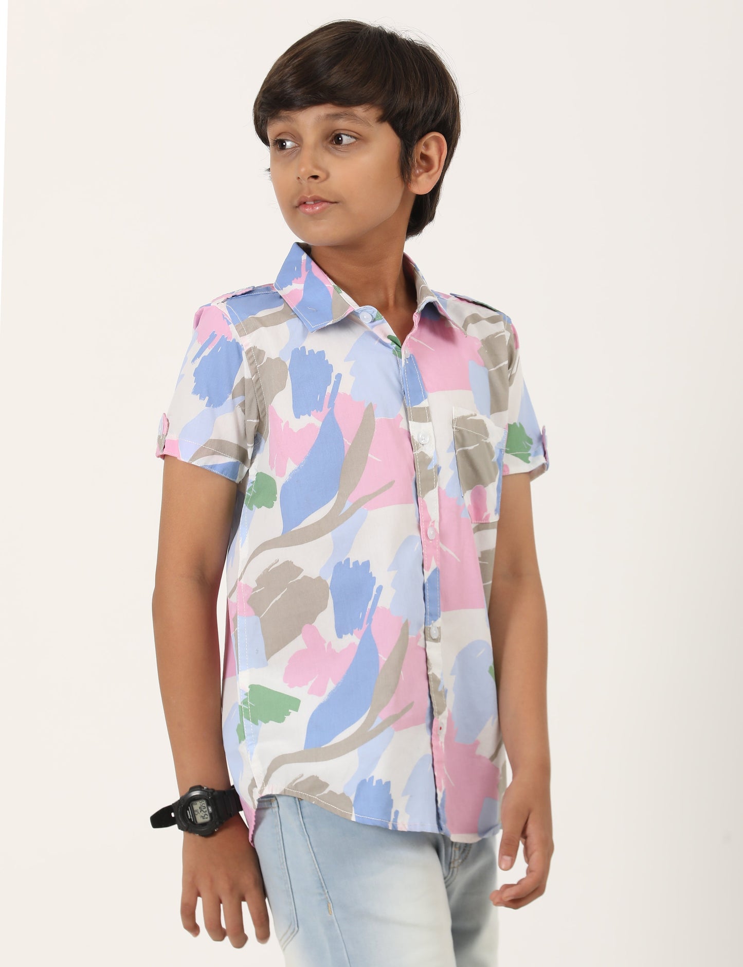 Zion Boys Cotton Half Sleeve Shirt with Abstract Camo Printed - Multi