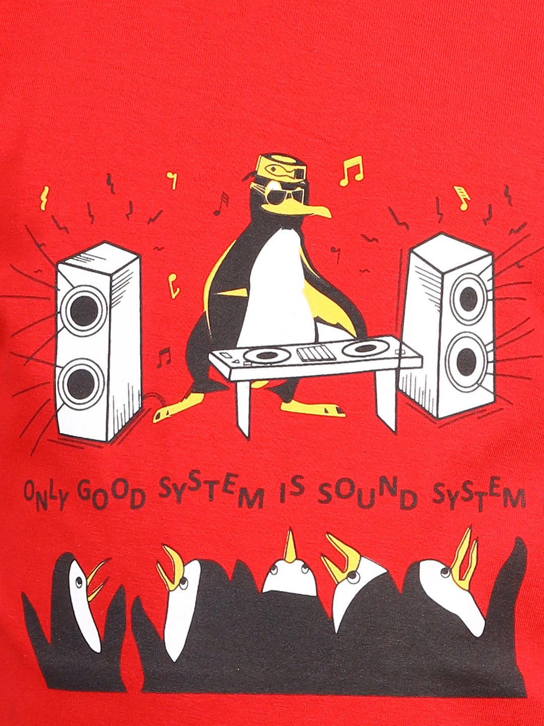 Zion Boys Crew Neck Tshirt in Penguin Music Print-Red