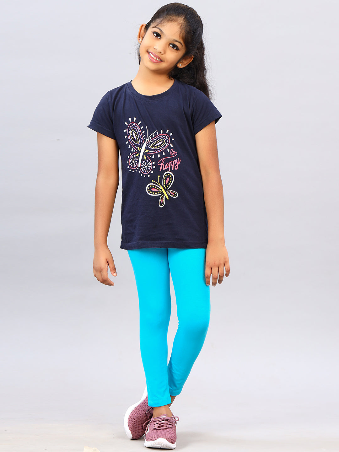 Zion girls 4 way Stretachable Cotton Lycra Ankle Length Leggings - Turquoise
