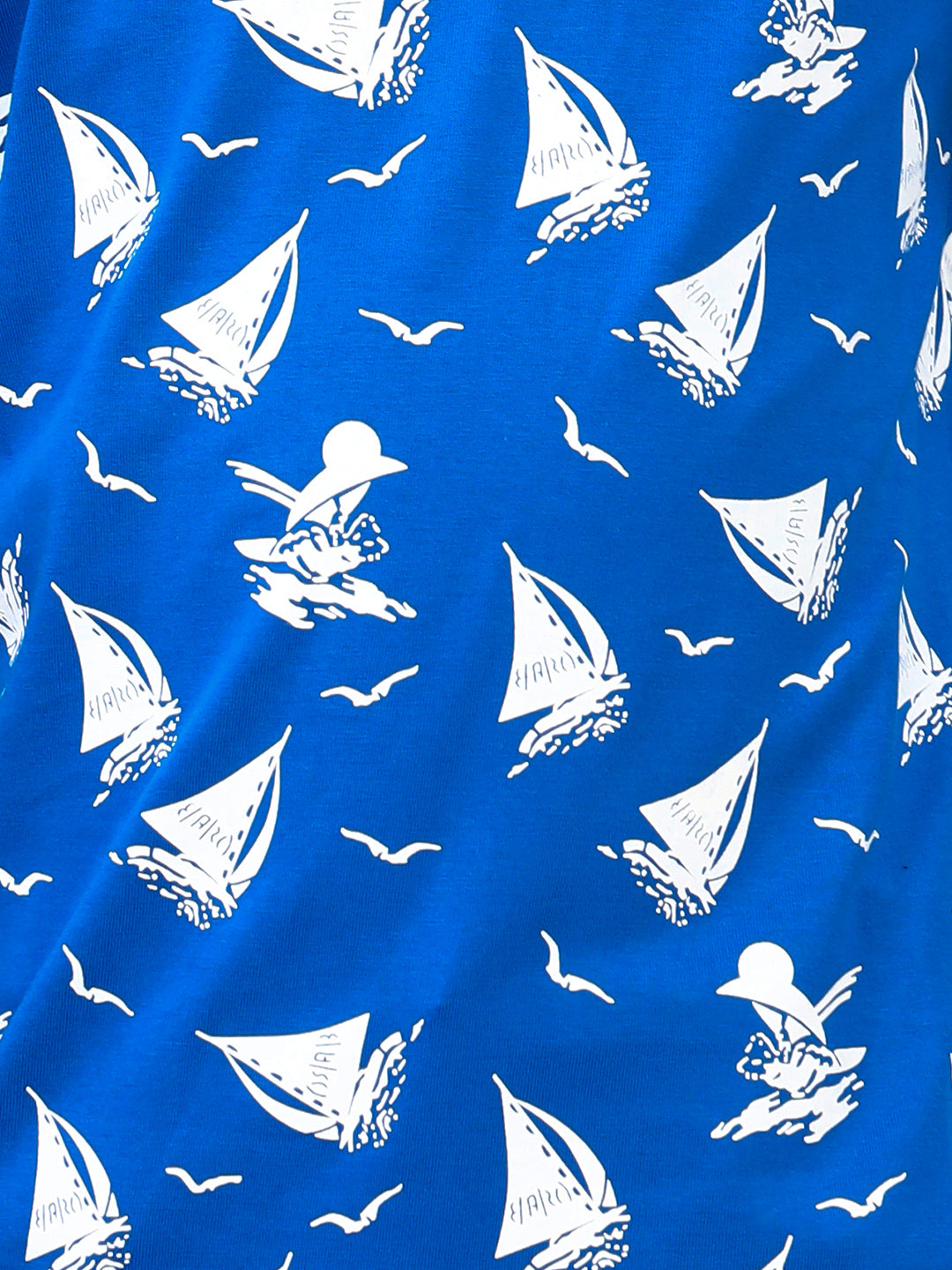 Zion Boys Crew Neck T shirt in Sailor Boat Print-Royal Blue
