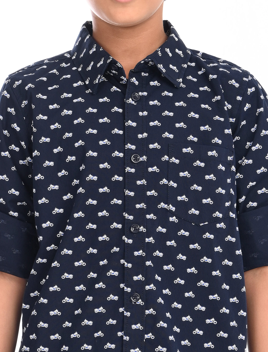 Zion Boys Cotton Half Sleeve Shirt with All Over Ditsy Print - Navy