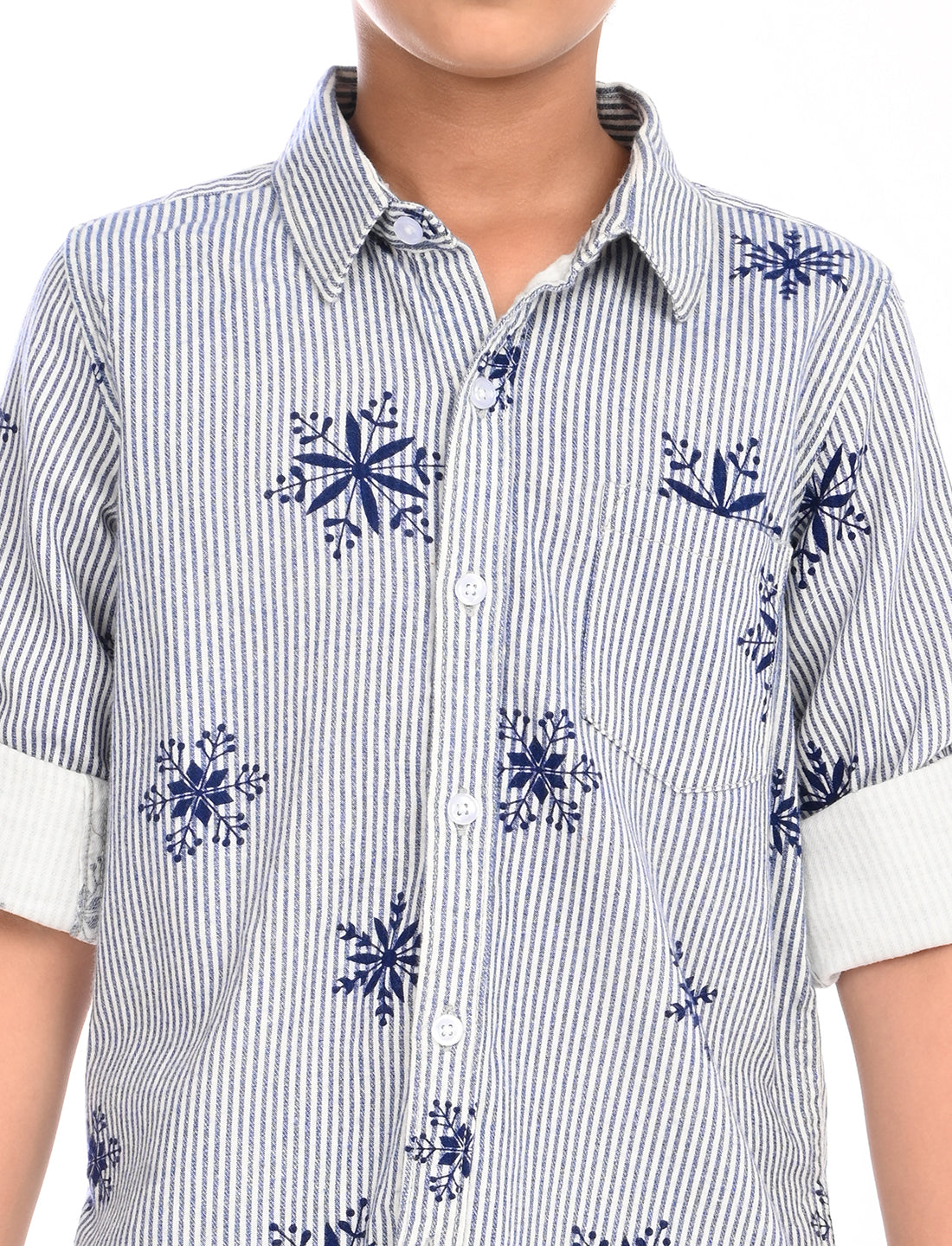 Zion Boys Cotton Half Sleeve Shirt with Striped print with floral motives - Blue