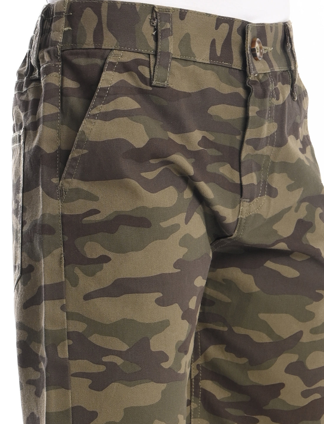 Zion Boys Cotton Camoflagued Military Printed Chino Shorts - Olive