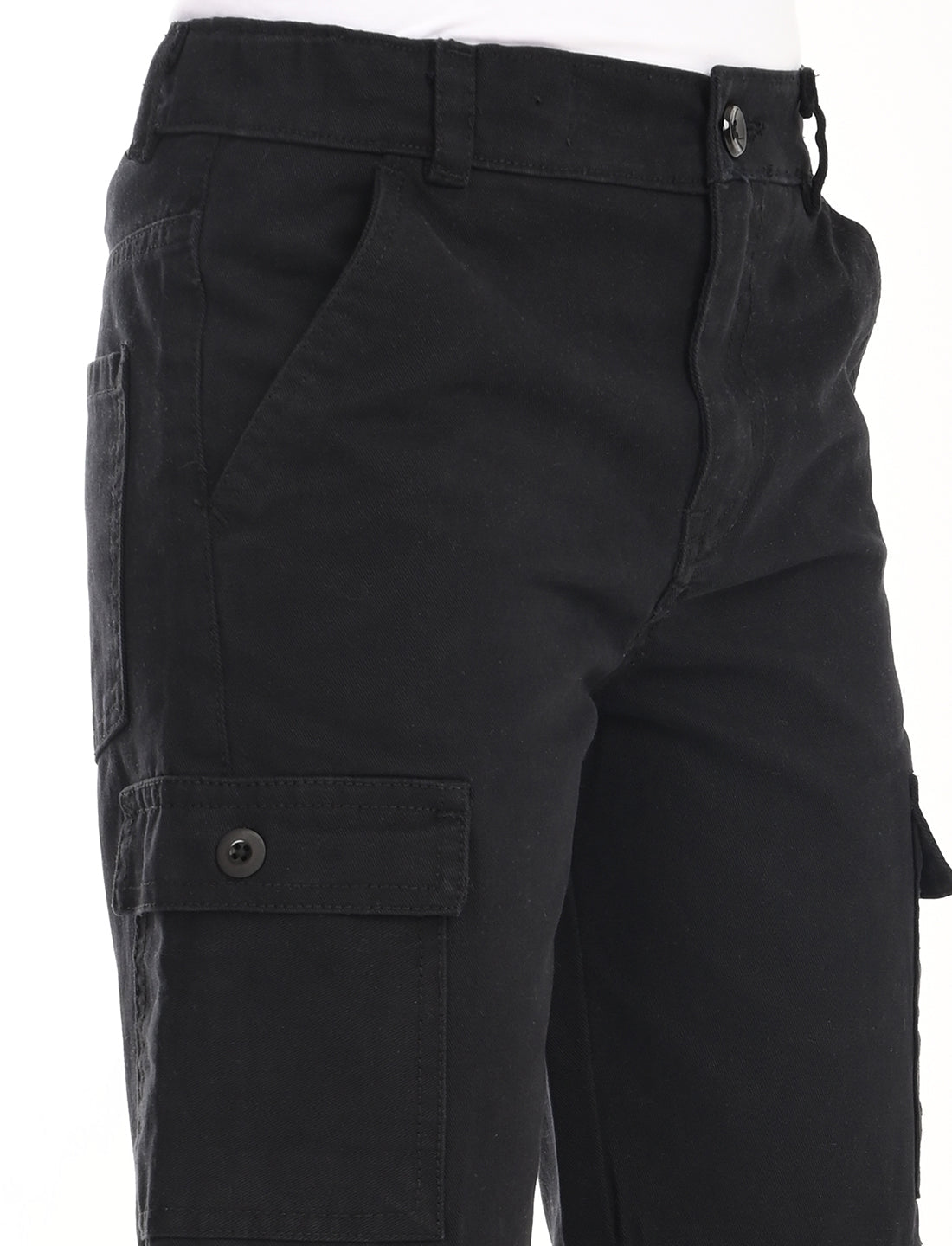 Zion Boys Cotton Solid Colored Cargo Shorts - Black