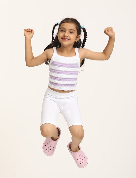 Zion Girls Tights - Thigh Length Knitted Shorts - 4 Way Stretchable - Pack of 3 (White, Black, Dark Grey)