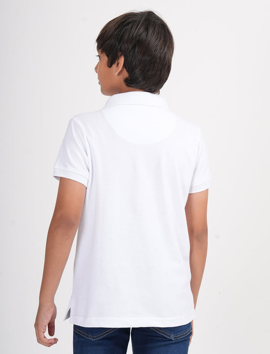 Zion Boys Solid Polo Neck T shirt - White