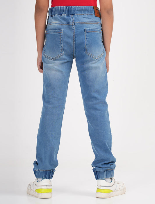 Zion Boys Super Soft Cotton Solid Denim Joggers- Light Blue