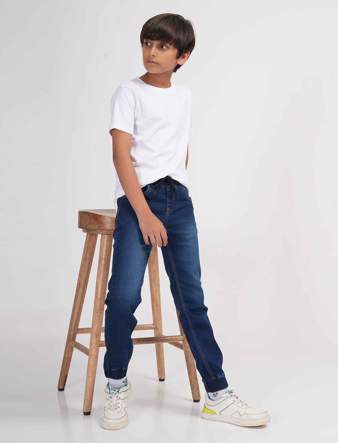 Zion Boys Super Soft Cotton Solid Denim Joggers-Navy Blue