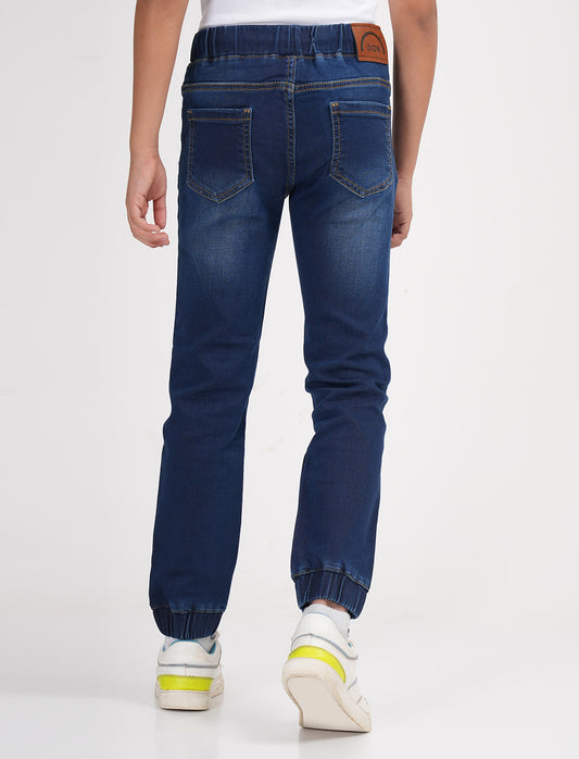 Zion Boys Super Soft Cotton Solid Denim Joggers-Navy Blue