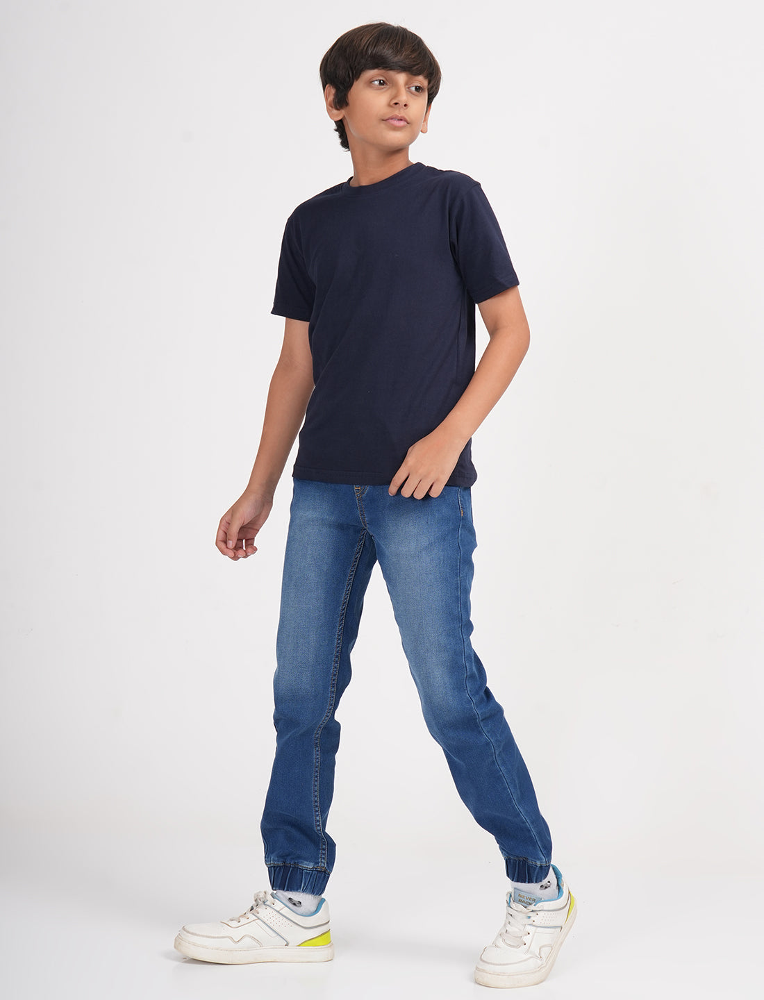 Zion Boys Super Soft Cotton Solid Denim Joggers- Blue
