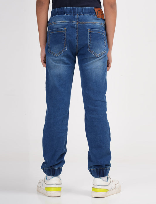 Zion Boys Super Soft Cotton Solid Denim Joggers- Blue