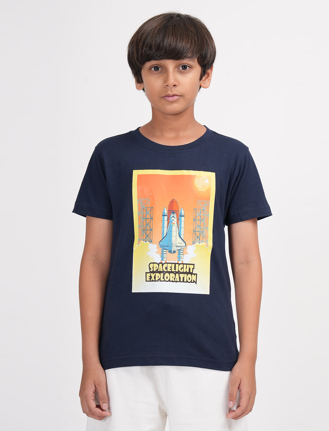 Zion Boys Half Sleeve Space Launch Graphic Printed T Shirt - Navy