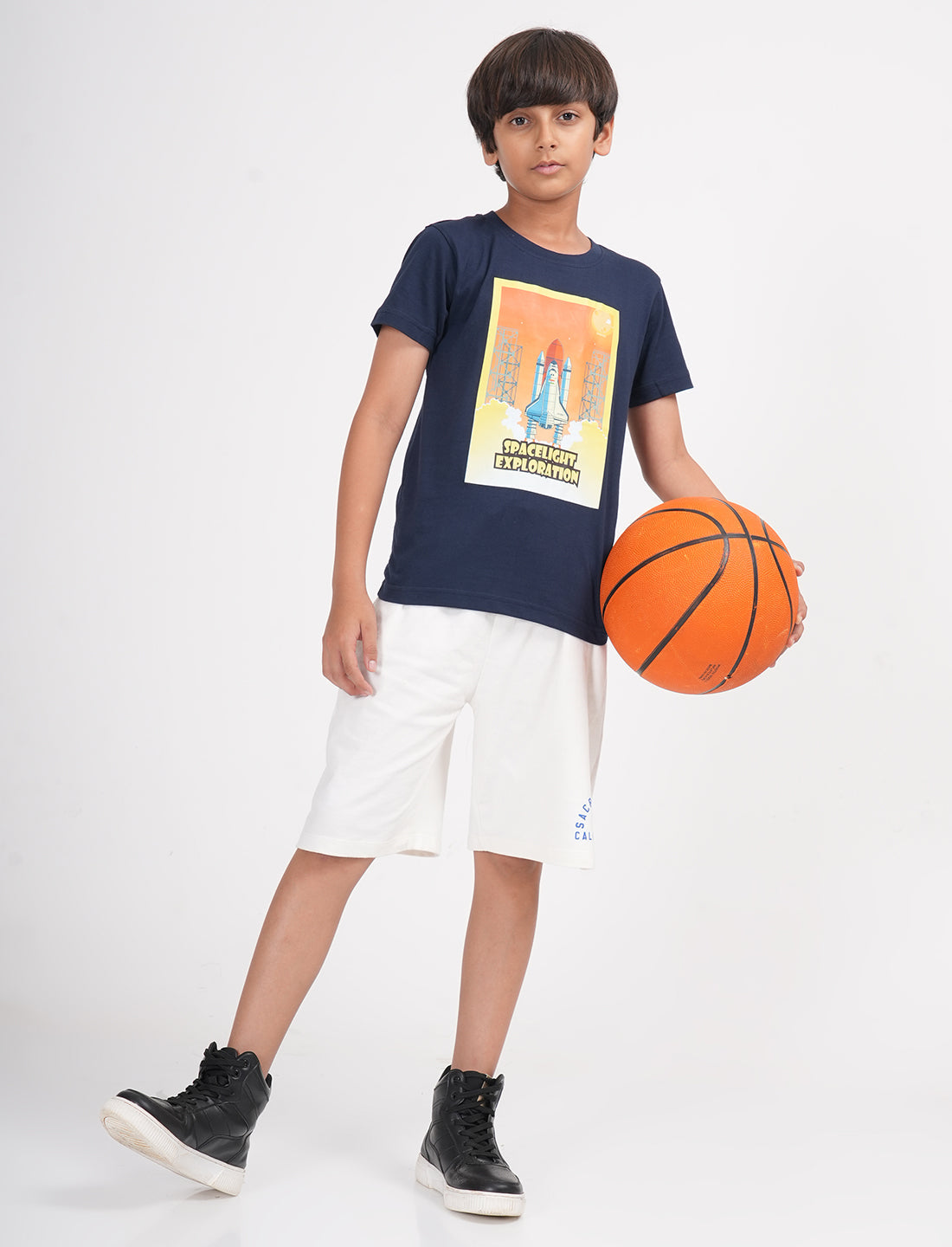 Zion Boys Half Sleeve Space Launch Graphic Printed T Shirt - Navy
