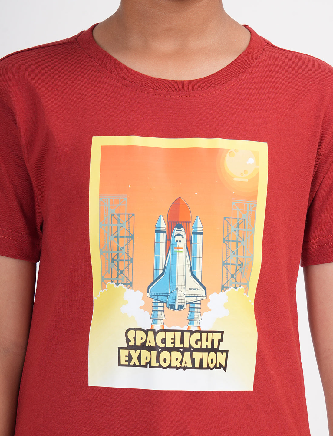 Zion Boys Half Sleeve Space Launch Graphic Printed T Shirt - Burnt Orange