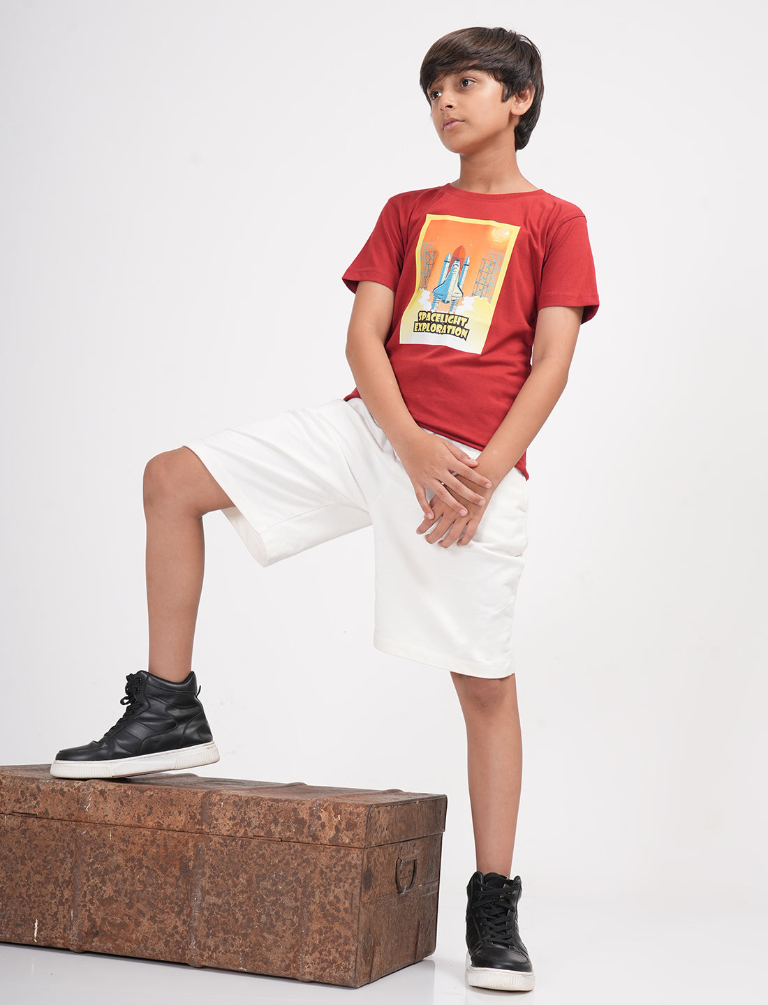 Zion Boys Half Sleeve Space Launch Graphic Printed T Shirt - Burnt Orange