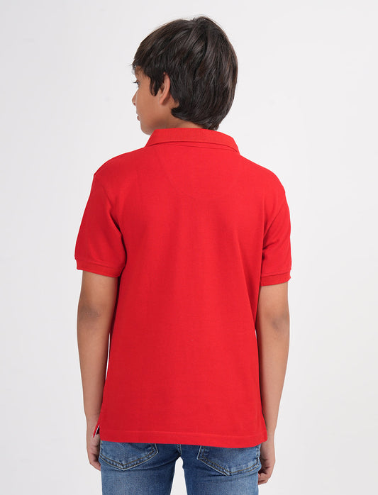 Zion Boys Pique Polo T-shirt with Deer Embroidery-Red