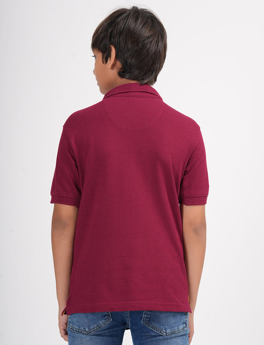Zion Boys Pique Polo T-shirt with Deer Embroidery-Maroon