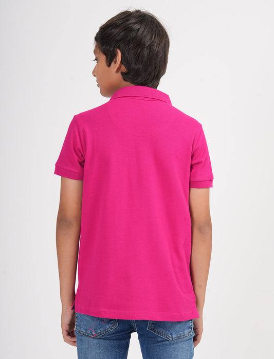 Zion Boys Pique Polo T-shirt with Deer Embroidery-Fuchsia