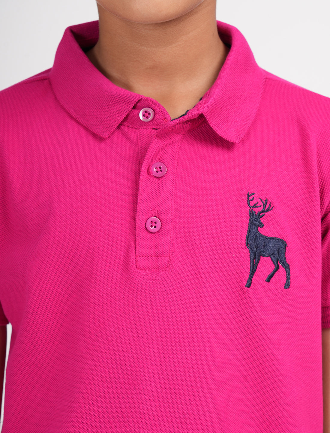 Zion Boys Pique Polo T-shirt with Deer Embroidery-Fuchsia
