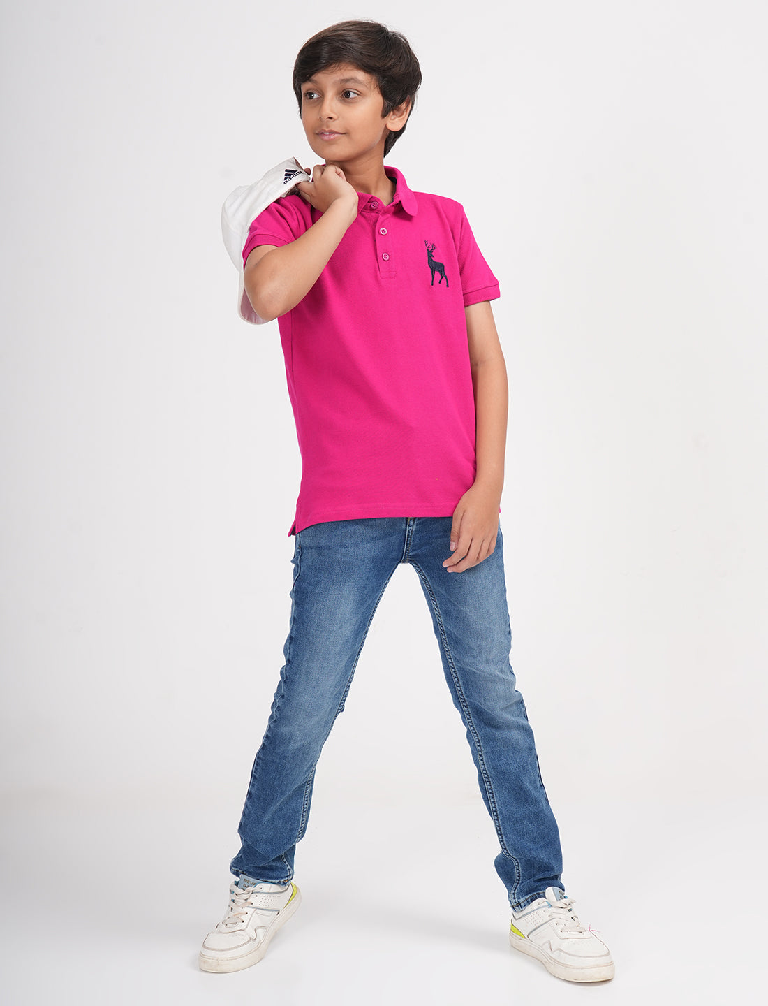 Zion Boys Pique Polo T-shirt with Deer Embroidery-Fuchsia