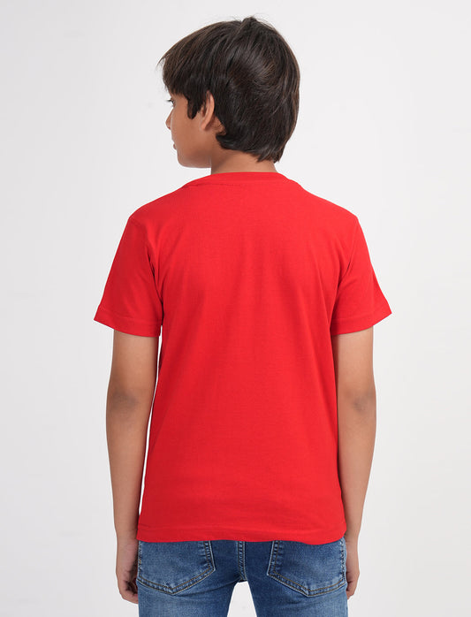Zion Boys Half Sleeve Graphic Printed T Shirt - Red